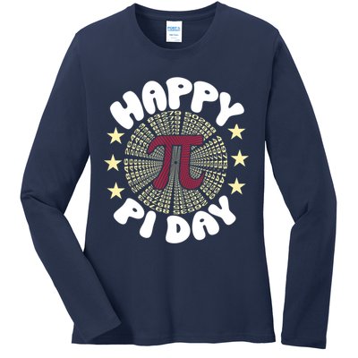 Happy Pi Day Mathematic Math Teacher Gift Leopard Rainbow Ladies Long Sleeve Shirt