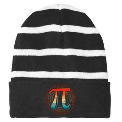 Happy Pi Day 3.14 Funny Pi Spiral Math Lovers Teachers Striped Beanie with Solid Band