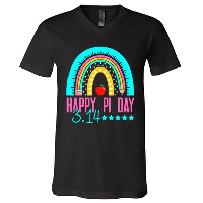 Happy Pi Day Mathematics Math Teacher Rainbow V-Neck T-Shirt