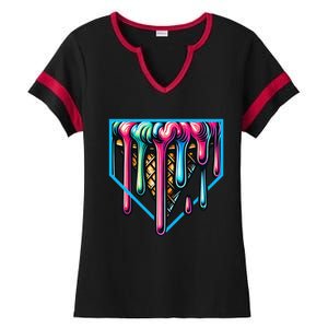 Home Plate Drip Ice Cream Softball & Baseball Ladies Halftime Notch Neck Tee