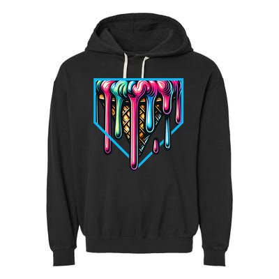 Home Plate Drip Ice Cream Softball & Baseball Garment-Dyed Fleece Hoodie