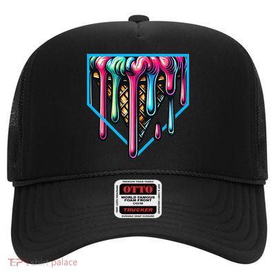 Home Plate Drip Ice Cream Softball & Baseball High Crown Mesh Back Trucker Hat