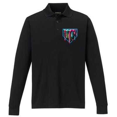 Home Plate Drip Ice Cream Softball & Baseball Performance Long Sleeve Polo