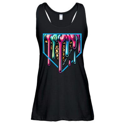 Home Plate Drip Ice Cream Softball & Baseball Ladies Essential Flowy Tank