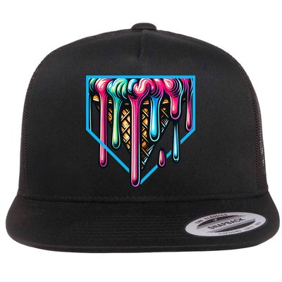 Home Plate Drip Ice Cream Softball & Baseball Flat Bill Trucker Hat