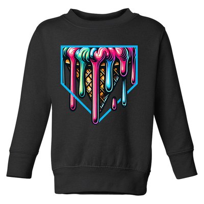 Home Plate Drip Ice Cream Softball & Baseball Toddler Sweatshirt
