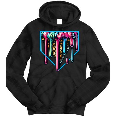 Home Plate Drip Ice Cream Softball & Baseball Tie Dye Hoodie