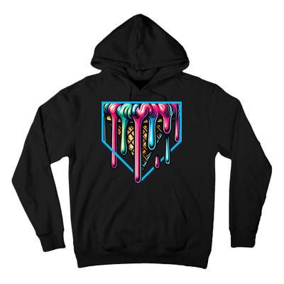 Home Plate Drip Ice Cream Softball & Baseball Tall Hoodie