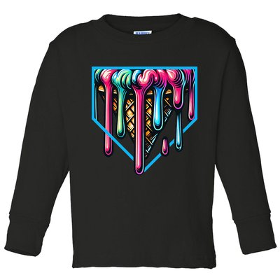 Home Plate Drip Ice Cream Softball & Baseball Toddler Long Sleeve Shirt