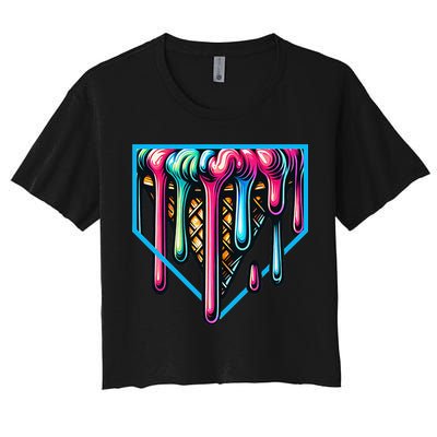 Home Plate Drip Ice Cream Softball & Baseball Crop Top