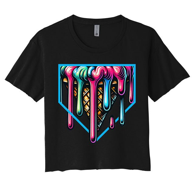 Home Plate Drip Ice Cream Softball & Baseball Women's Crop Top Tee
