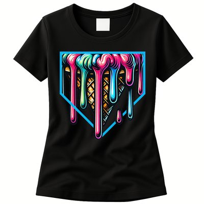 Home Plate Drip Ice Cream Softball & Baseball Womens T-Shirt