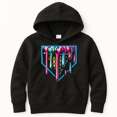 Home Plate Drip Ice Cream Softball & Baseball Kids Hoodie