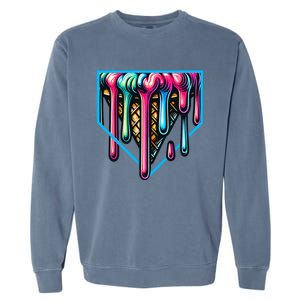 Home Plate Drip Ice Cream Softball & Baseball Garment-Dyed Sweatshirt