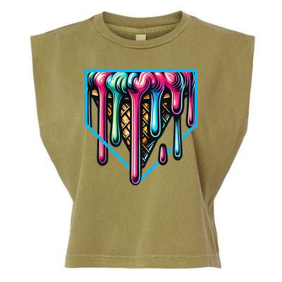 Home Plate Drip Ice Cream Softball & Baseball Garment-Dyed Women's Muscle Tee