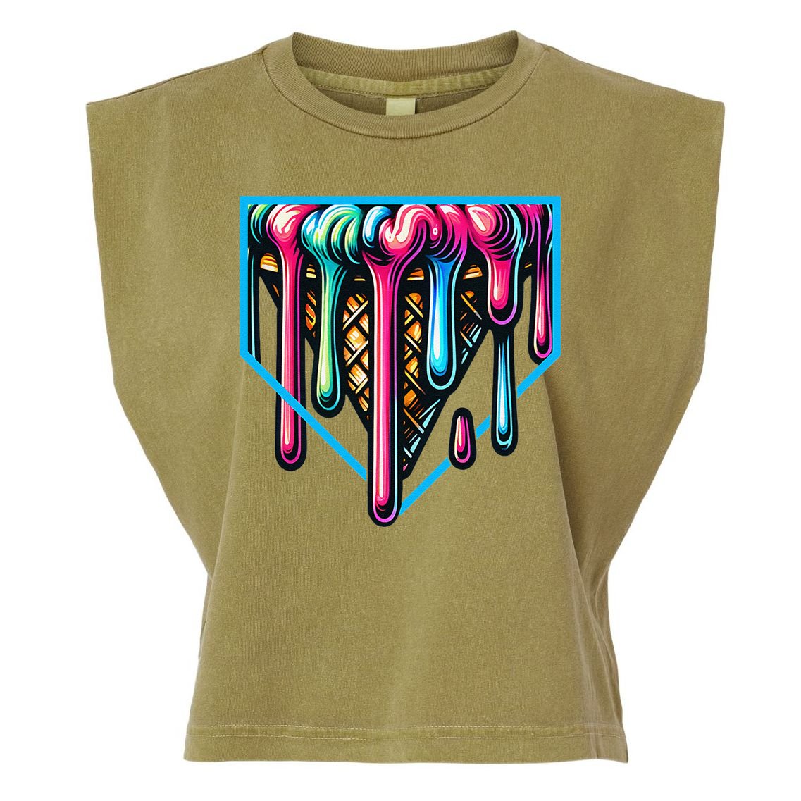 Home Plate Drip Ice Cream Softball & Baseball Garment-Dyed Women's Muscle Tee