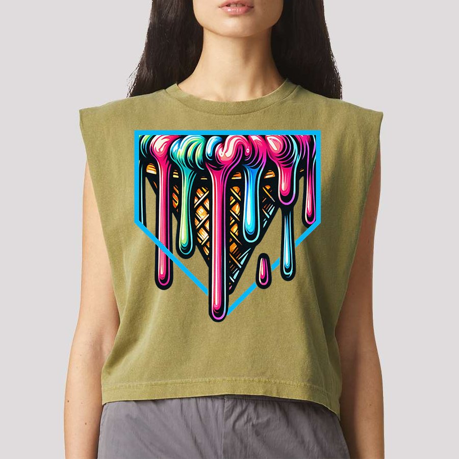 Home Plate Drip Ice Cream Softball & Baseball Garment-Dyed Women's Muscle Tee