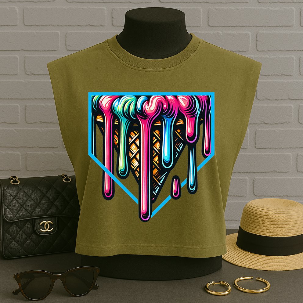 Home Plate Drip Ice Cream Softball & Baseball Garment-Dyed Women's Muscle Tee