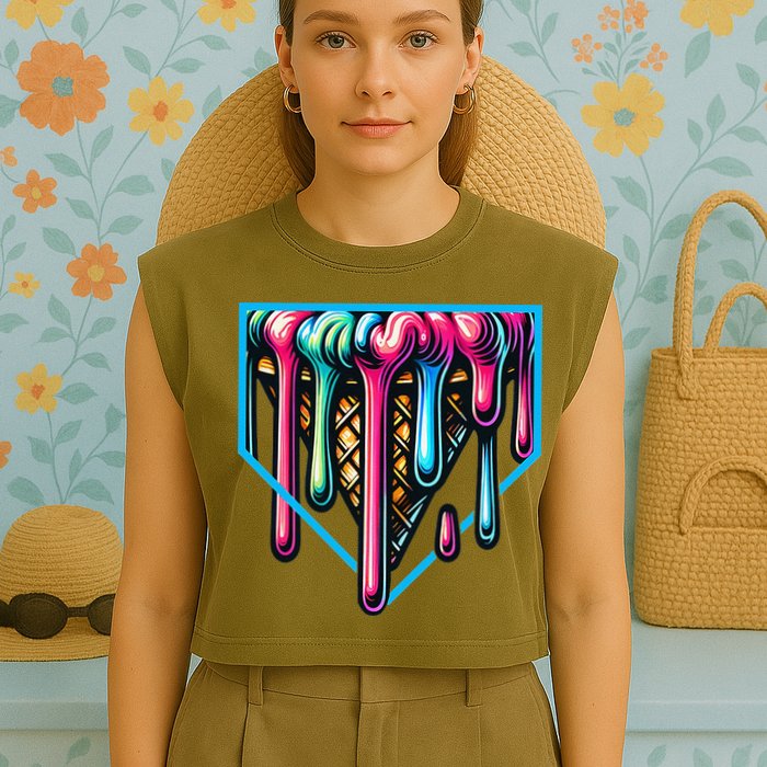 Home Plate Drip Ice Cream Softball & Baseball Garment-Dyed Women's Muscle Tee