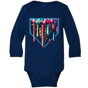 Home Plate Drip Ice Cream Softball & Baseball Baby Long Sleeve Bodysuit