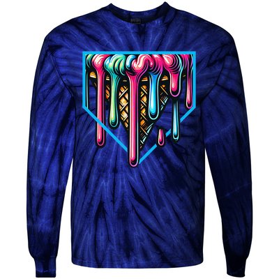 Home Plate Drip Ice Cream Softball & Baseball Tie-Dye Long Sleeve Shirt