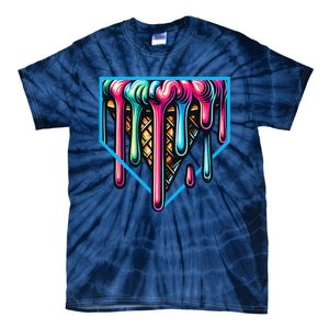 Home Plate Drip Ice Cream Softball & Baseball Tie-Dye T-Shirt