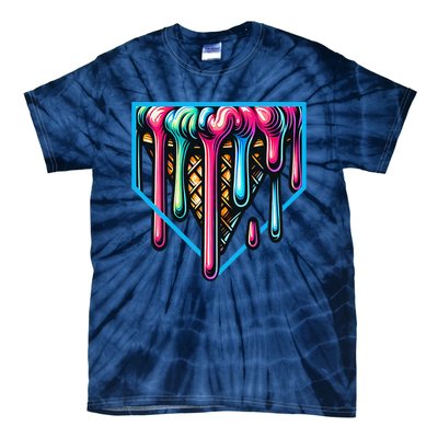 Home Plate Drip Ice Cream Softball & Baseball Tie-Dye T-Shirt