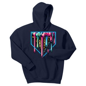 Home Plate Drip Ice Cream Softball & Baseball Kids Hoodie