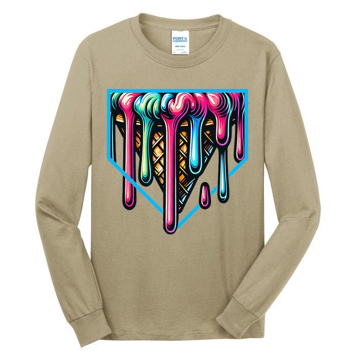 Home Plate Drip Ice Cream Softball & Baseball Tall Long Sleeve T-Shirt