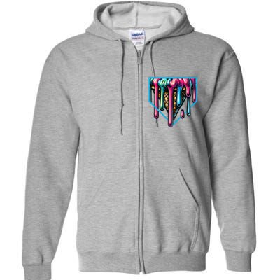 Home Plate Drip Ice Cream Softball & Baseball Full Zip Hoodie