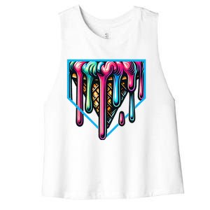 Home Plate Drip Ice Cream Softball & Baseball Women's Racerback Cropped Tank