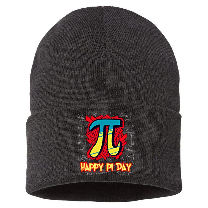 Happy Pi Day Symbol For Math Lovers Great Gift Sustainable Knit Beanie