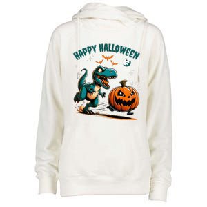 Halloween Pumpkin Dinosaur Funny Trex Womens Funnel Neck Pullover Hood