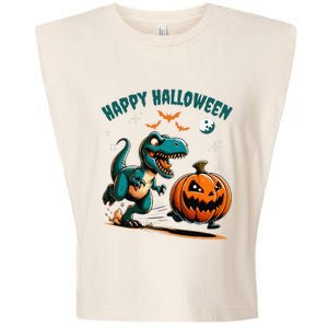 Halloween Pumpkin Dinosaur Funny Trex Garment-Dyed Women's Muscle Tee