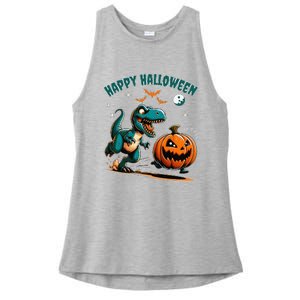 Halloween Pumpkin Dinosaur Funny Trex Ladies PosiCharge Tri-Blend Wicking Tank