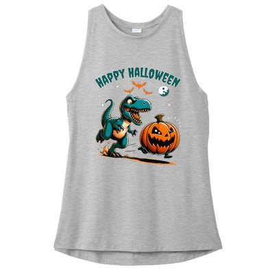 Halloween Pumpkin Dinosaur Funny Trex Ladies PosiCharge Tri-Blend Wicking Tank