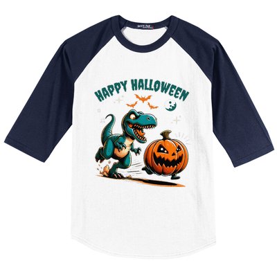 Halloween Pumpkin Dinosaur Funny Trex Baseball Sleeve Shirt