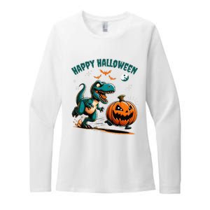 Halloween Pumpkin Dinosaur Funny Trex Womens CVC Long Sleeve Shirt