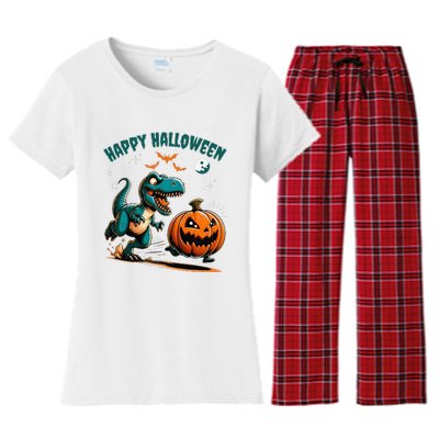 Halloween Pumpkin Dinosaur Funny Trex Women's Flannel Pajama Set