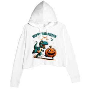 Halloween Pumpkin Dinosaur Funny Trex Crop Fleece Hoodie