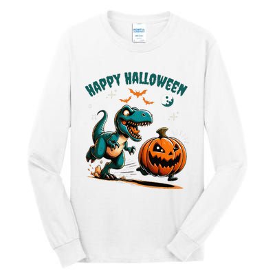 Halloween Pumpkin Dinosaur Funny Trex Tall Long Sleeve T-Shirt