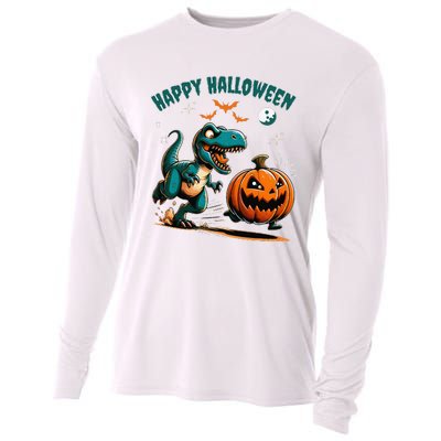 Halloween Pumpkin Dinosaur Funny Trex Cooling Performance Long Sleeve Crew