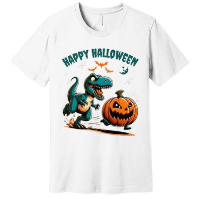 Halloween Pumpkin Dinosaur Funny Trex Premium T-Shirt