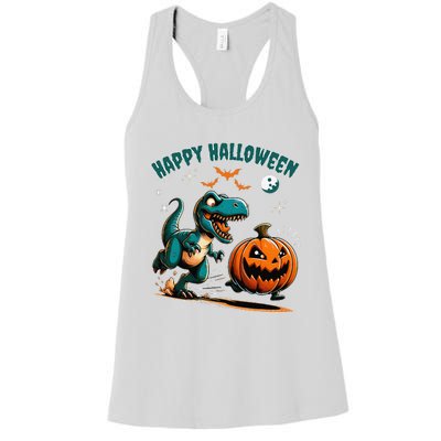 Halloween Pumpkin Dinosaur Funny Trex Women's Racerback Tank