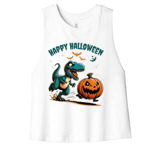 Halloween Pumpkin Dinosaur Funny Trex Women's Racerback Cropped Tank