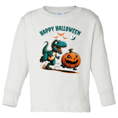 Halloween Pumpkin Dinosaur Funny Trex Toddler Long Sleeve Shirt