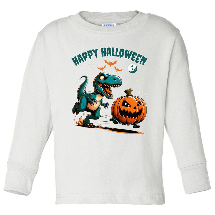 Halloween Pumpkin Dinosaur Funny Trex Toddler Long Sleeve Shirt