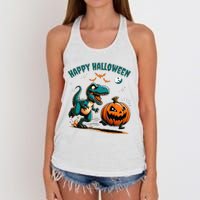 Halloween Pumpkin Dinosaur Funny Trex Women's Knotted Racerback Tank