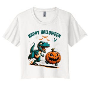 Halloween Pumpkin Dinosaur Funny Trex Women's Crop Top Tee