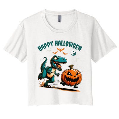 Halloween Pumpkin Dinosaur Funny Trex Women's Crop Top Tee